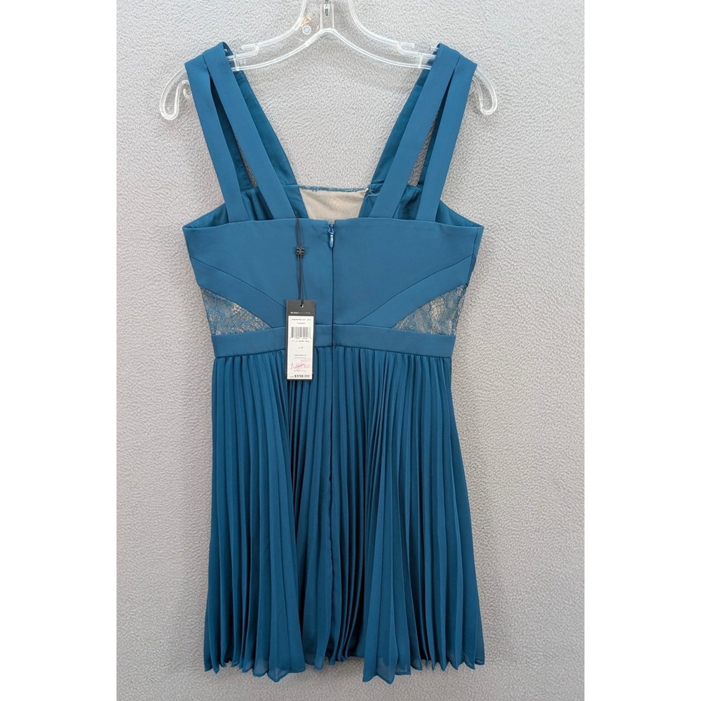 BCBGMAXAZRIA Tenzin Lace Pleated Cocktail Mini Dress Dark Teal Size 2 Party NWT - Picture 5 of 12